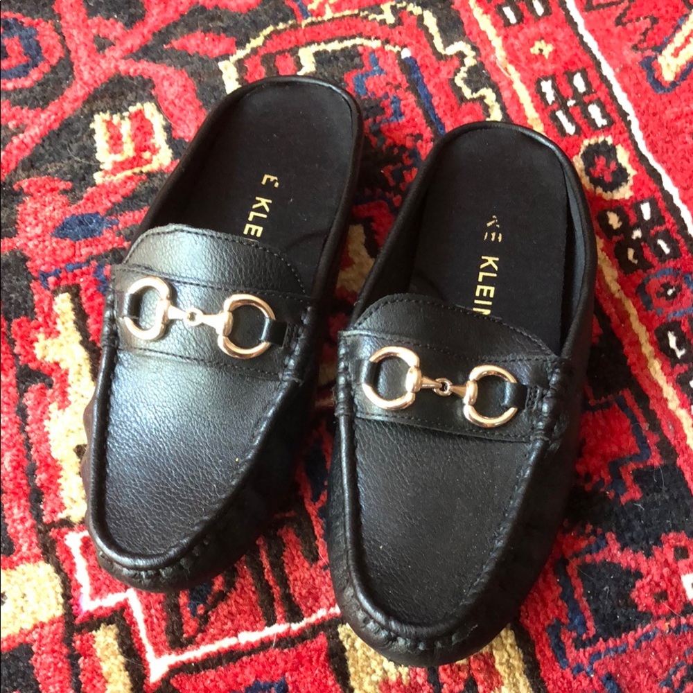 Anne Klein Black Leather Flats with Horsebit Detail